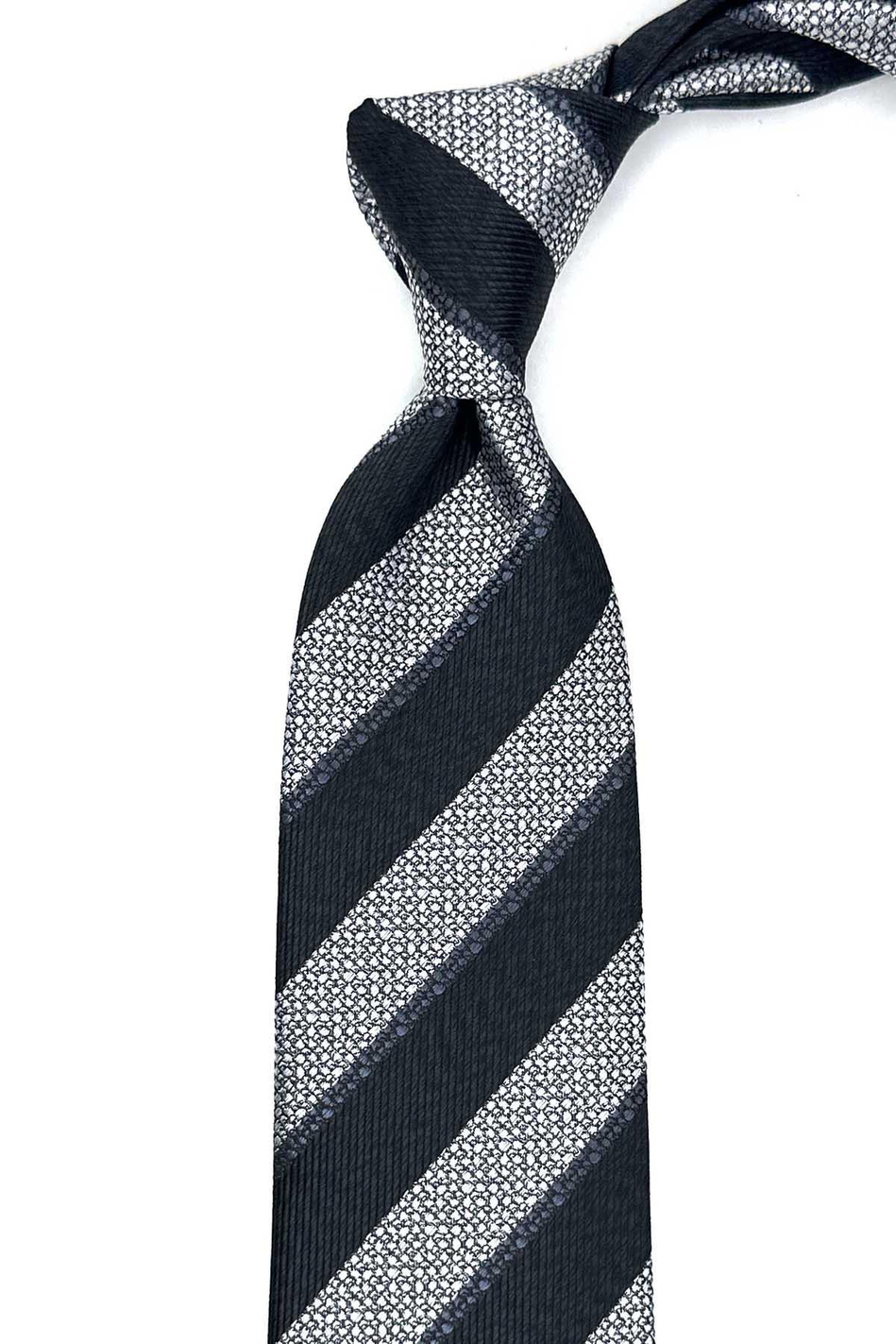 Siyah - Beyaz Çizgi Desen Mendilli Klasik Kravat KK13105