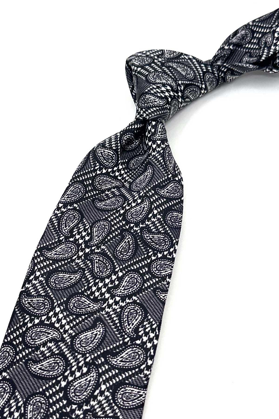 Siyah - Beyaz Şal Desen İtalyan İpek Kravat İK1691