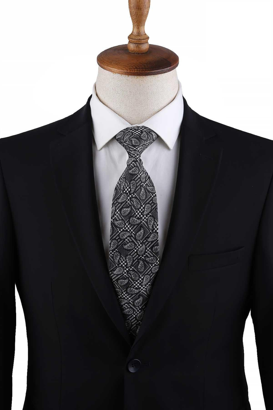 Siyah - Beyaz Şal Desen İtalyan İpek Kravat İK1691