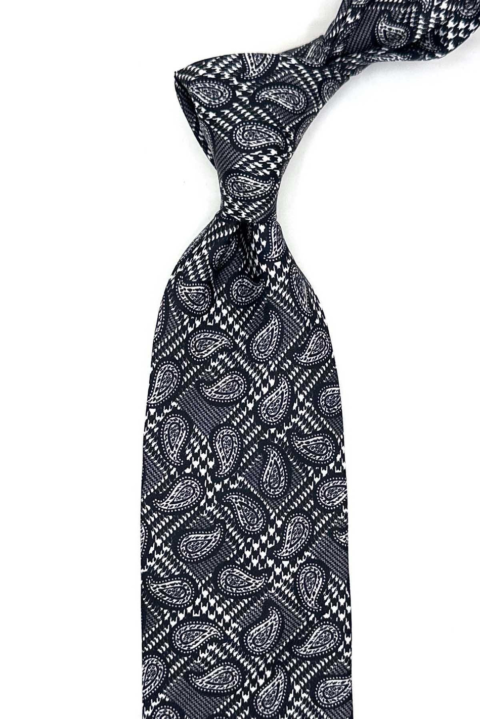 Siyah - Beyaz Şal Desen İtalyan İpek Kravat İK1691