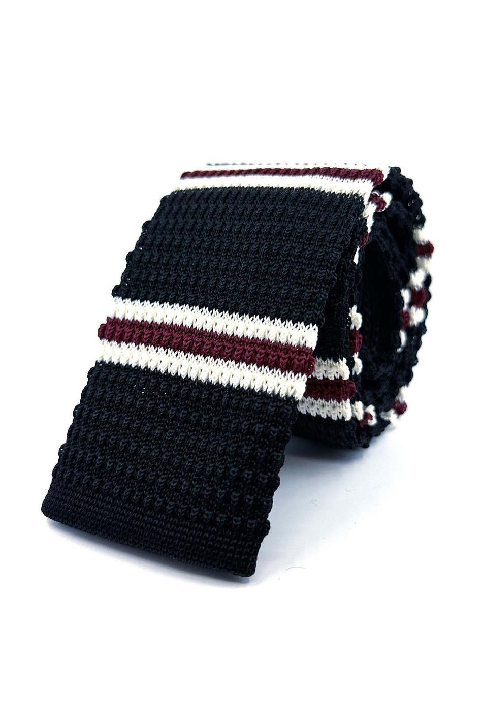 Siyah - Bordo Çizgili Örgü Kravat ÖR8375