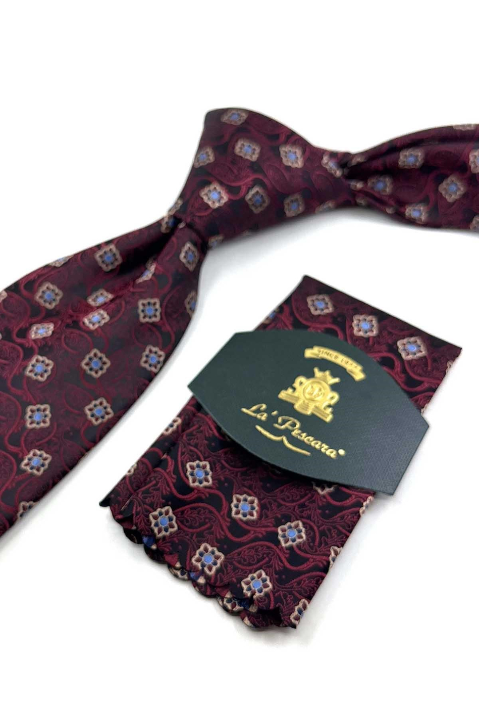 Siyah Bordo Motif Desen Mendilli Klasik Kravat KK13889