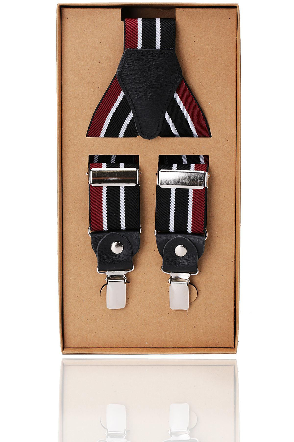 Siyah - Bordo Renk Deri Bağlantılı Erkek Pantolon Askısı PAN42