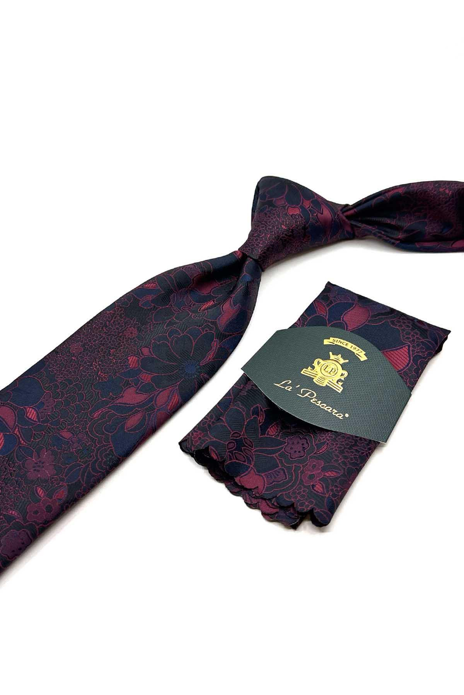 Siyah Çiçek Desen Mendilli Klasik Kravat KK12948