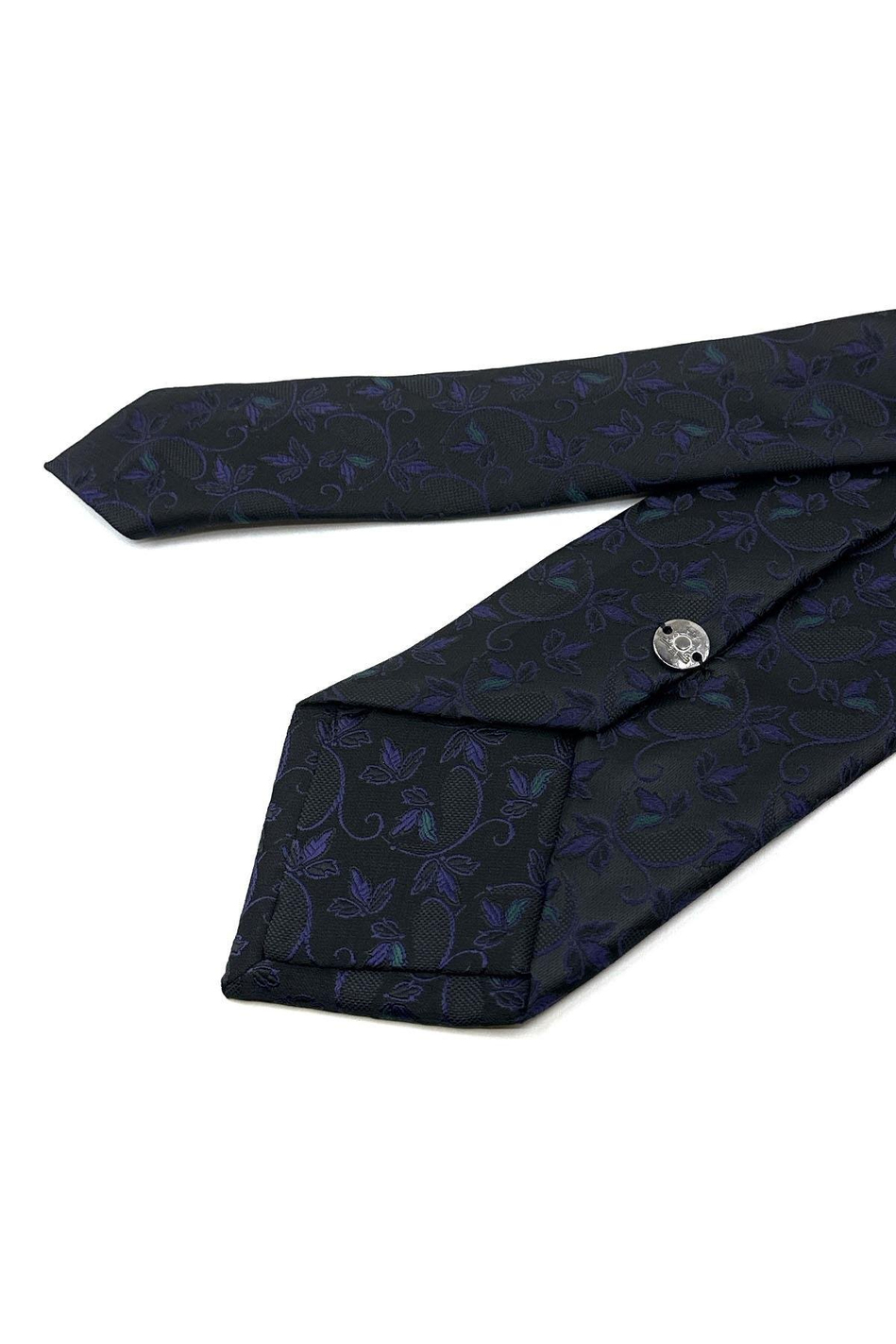 Siyah Çiçek Desen Mendilli Klasik Kravat KK12038