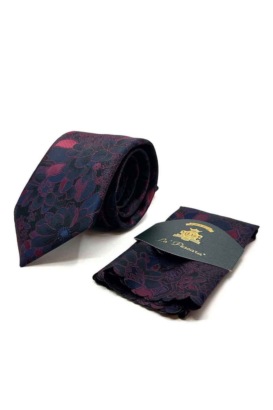 Siyah Çiçek Desen Mendilli Klasik Kravat KK12948