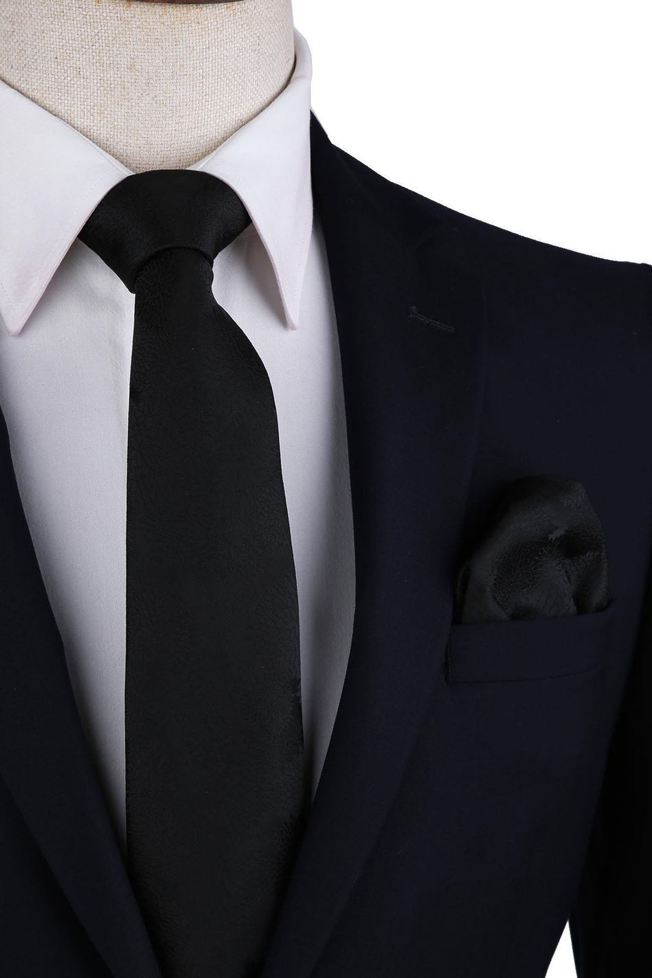 Siyah Çiçek Desen Mendilli Klasik Kravat KK10479