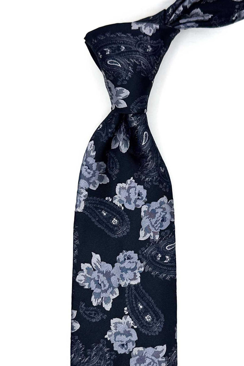 Siyah Çiçek Desen Mendilli Klasik Kravat KK13142