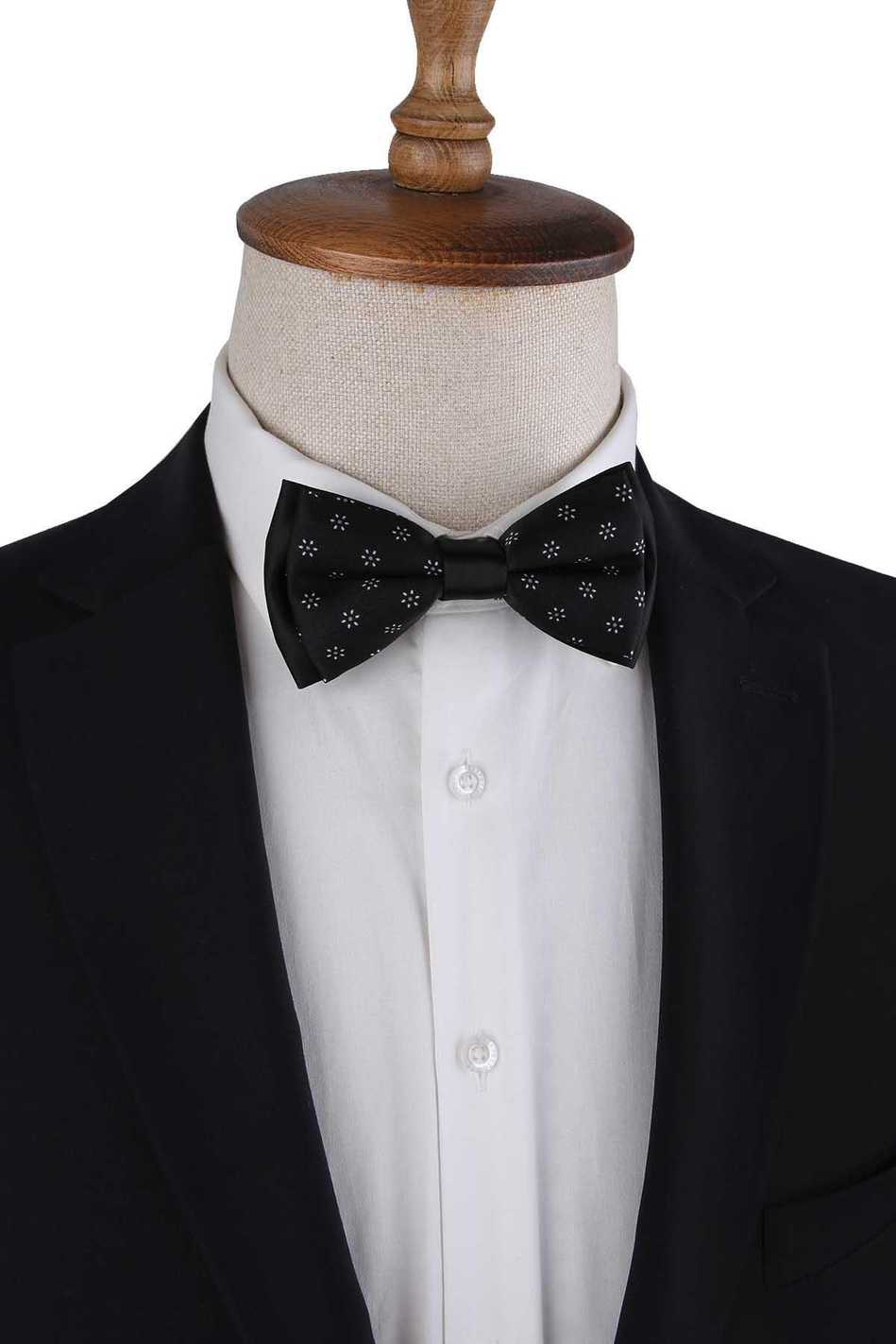 Siyah Çiçek Desen Papyon P1979