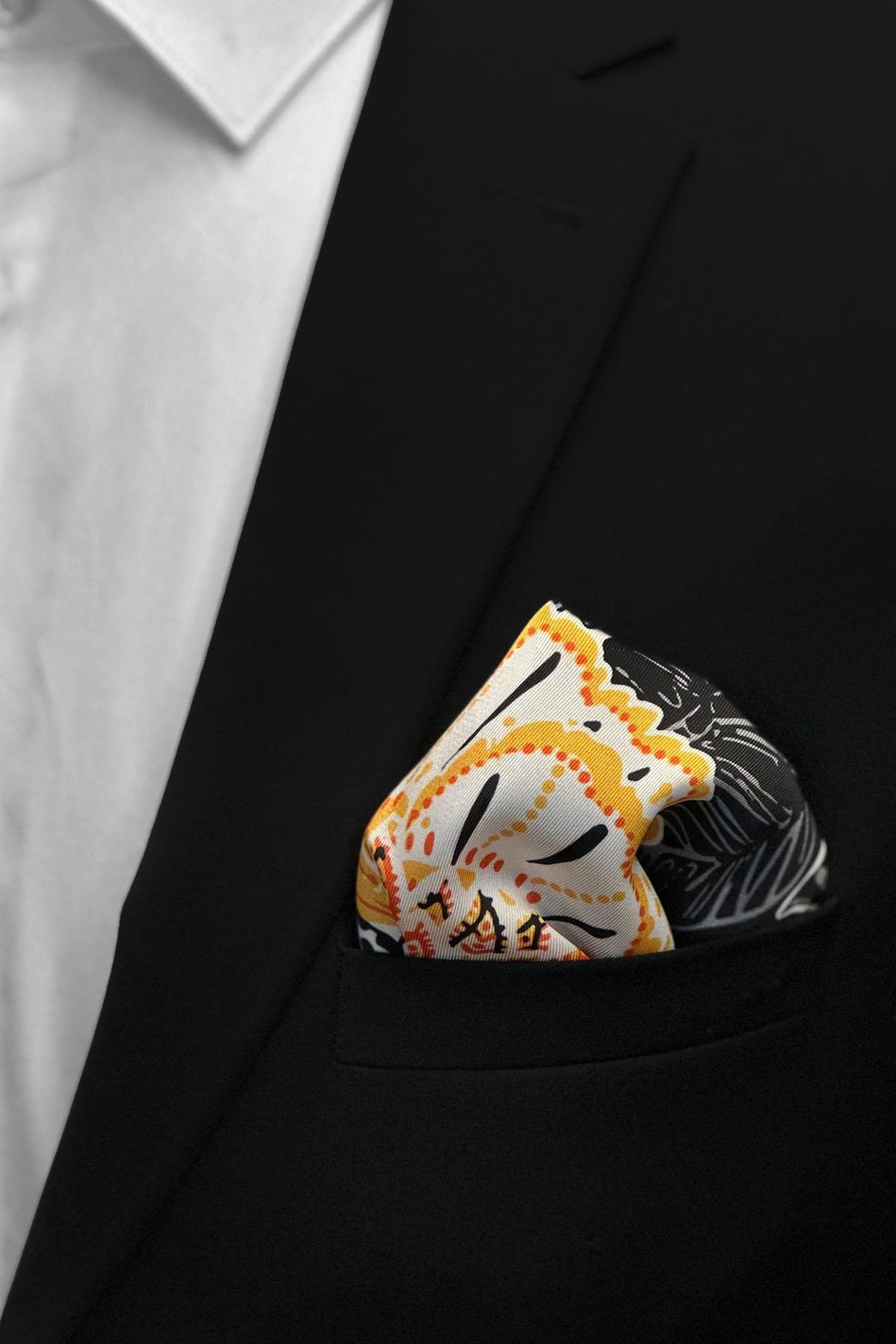 Siyah Çiçek Motif Erkek Cep Mendili SPS560-41