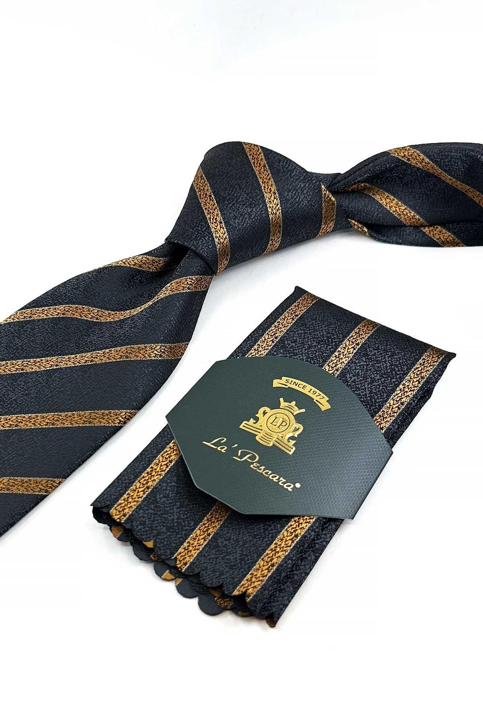 Siyah Çizgi Desen Mendilli Klasik Kravat KK12667