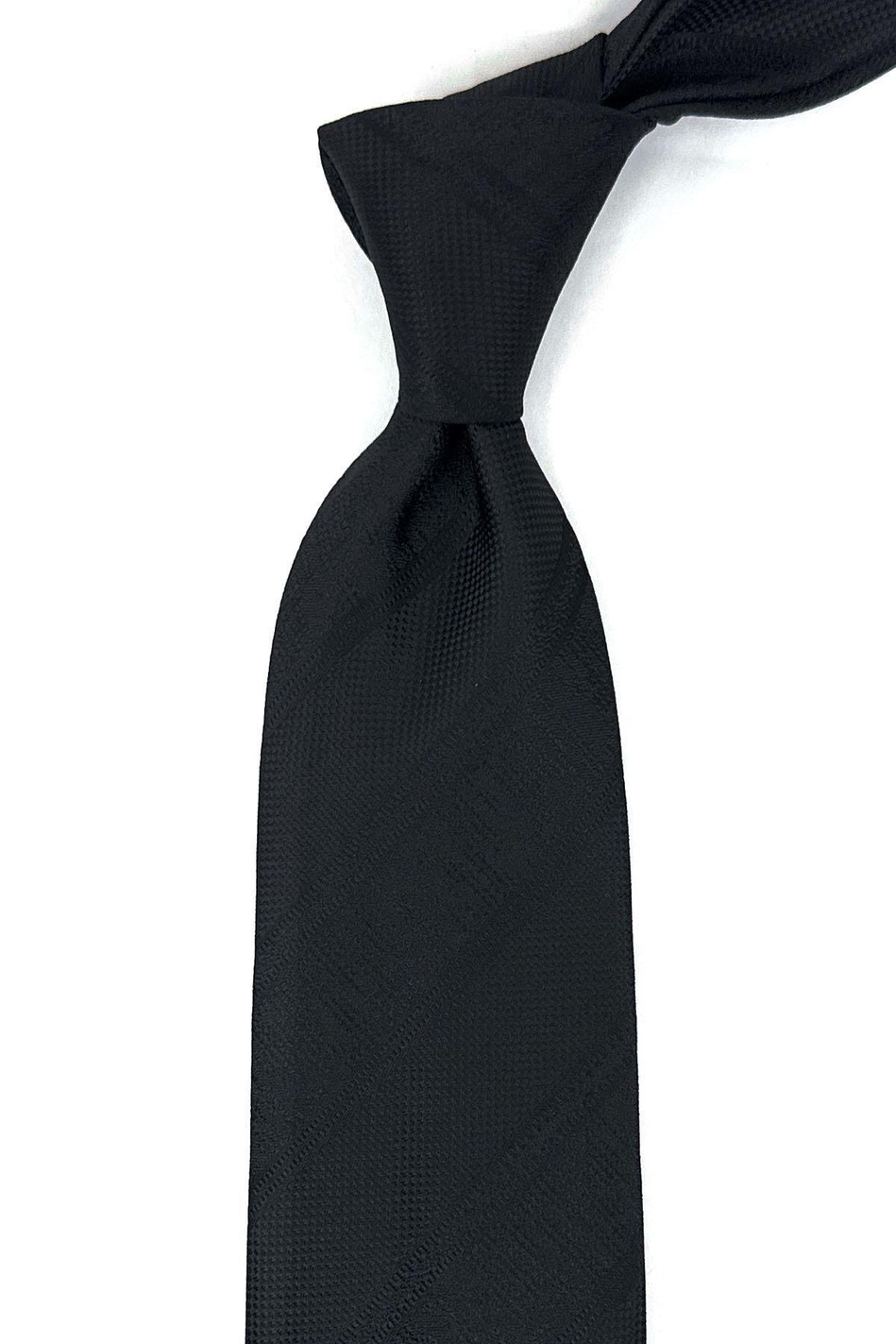 Siyah Çizgi Desen Mendilli Klasik Kravat KK12019