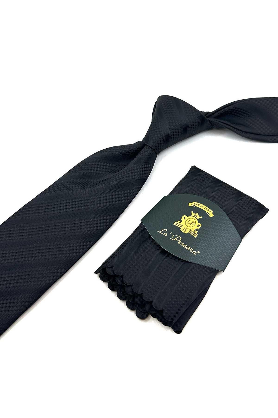Siyah Çizgi Desen Mendilli Klasik Kravat KK12314