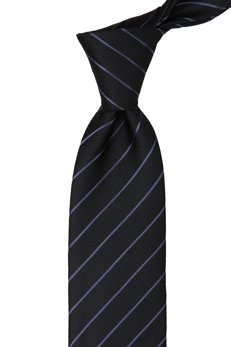 Siyah Çizgi Desen Mendilli Klasik Kravat KK9933