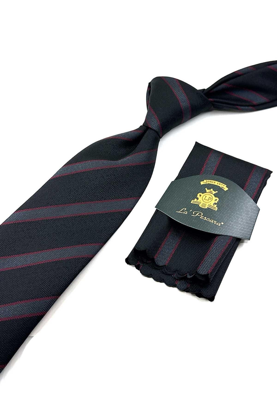 Siyah Çizgi Desen Mendilli Klasik Kravat KK12671