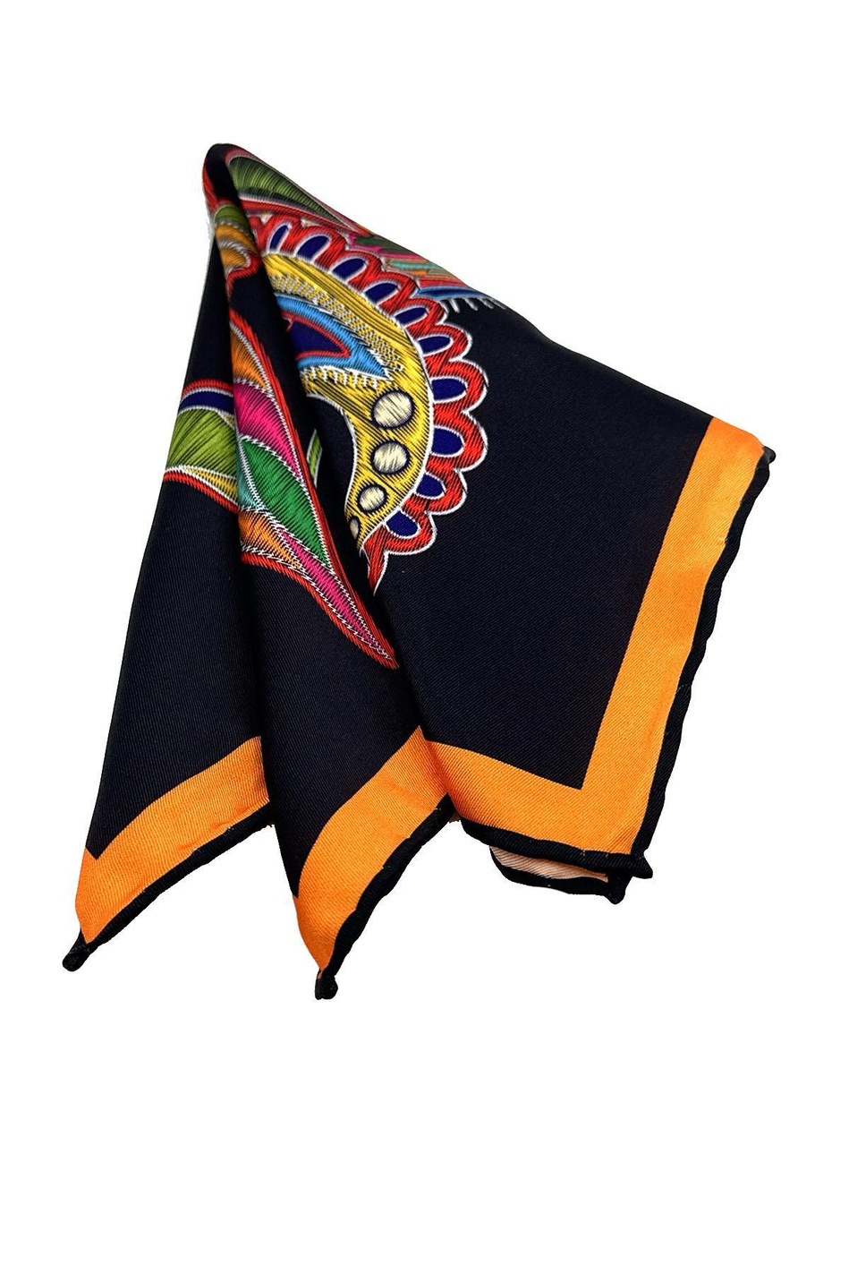 Siyah - Çok Renkli Papağan Motif Erkek Cep Mendili SPS631-111