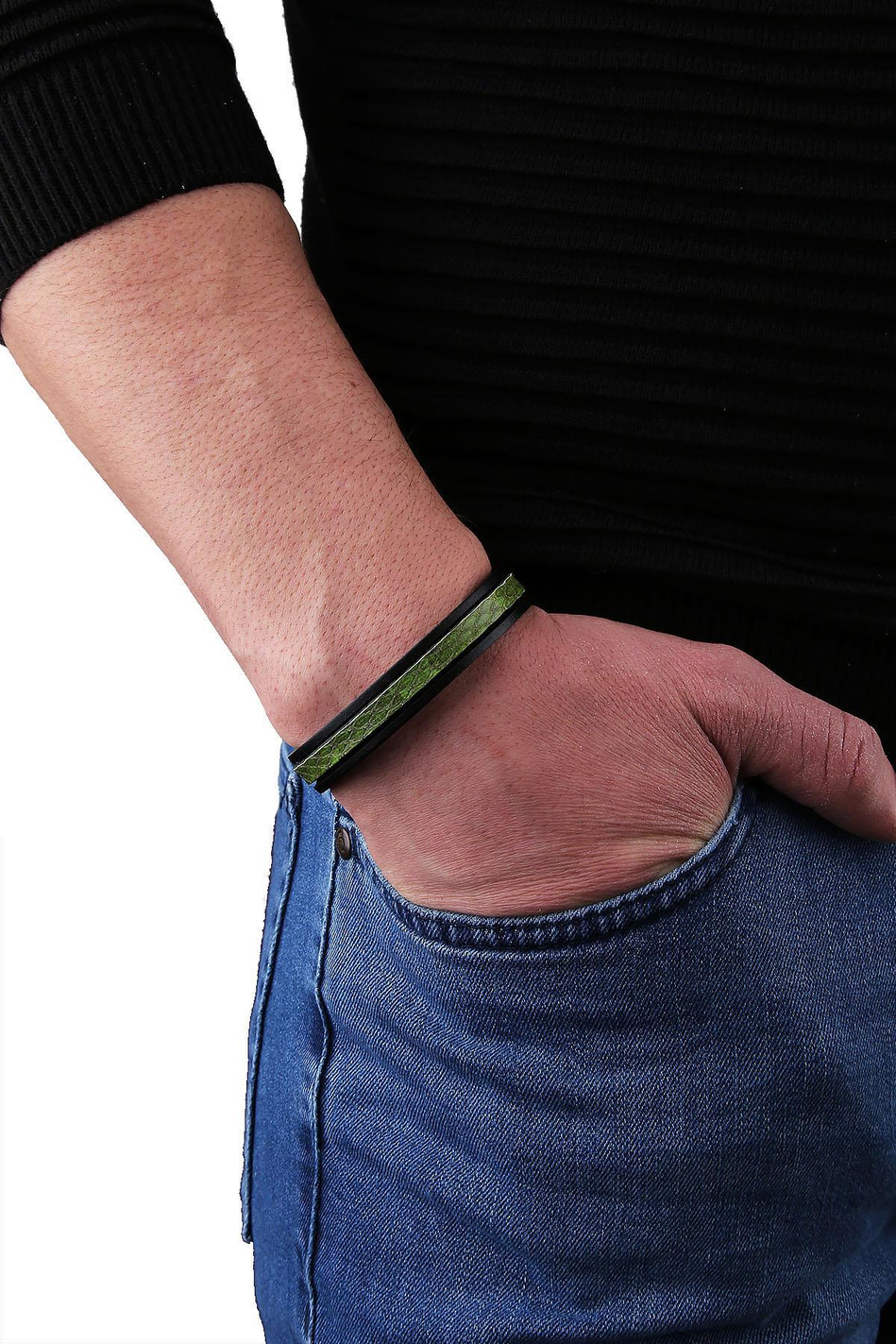 Siyah Croco Motifli Deri Çelik Erkek Bileklik BLK1653