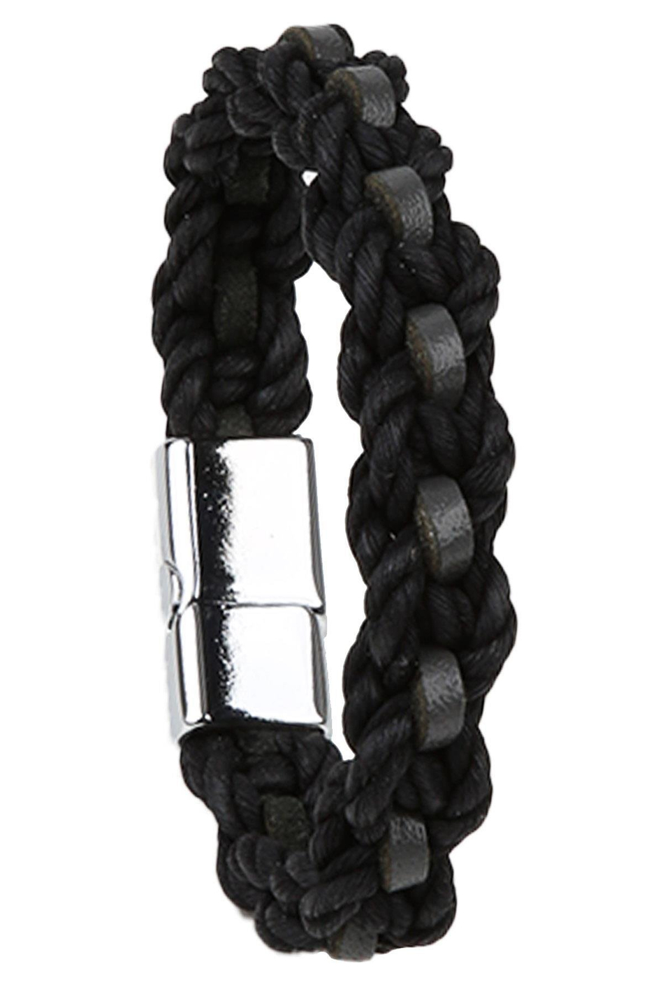 Siyah Deri Çelik Bileklik BLK1447