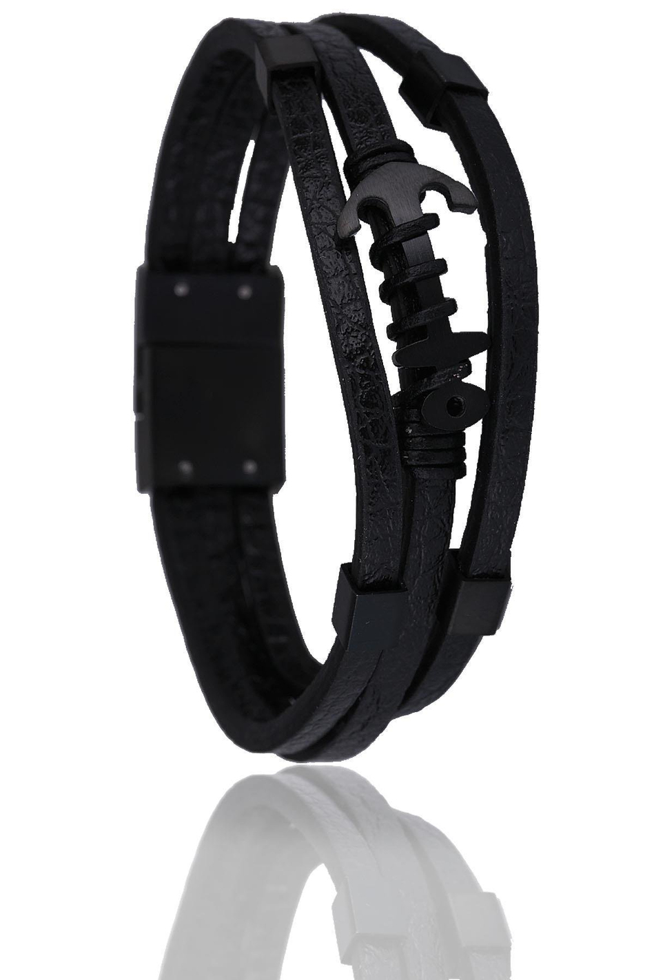 Siyah Deri Çelik Erkek Bileklik BLK1504