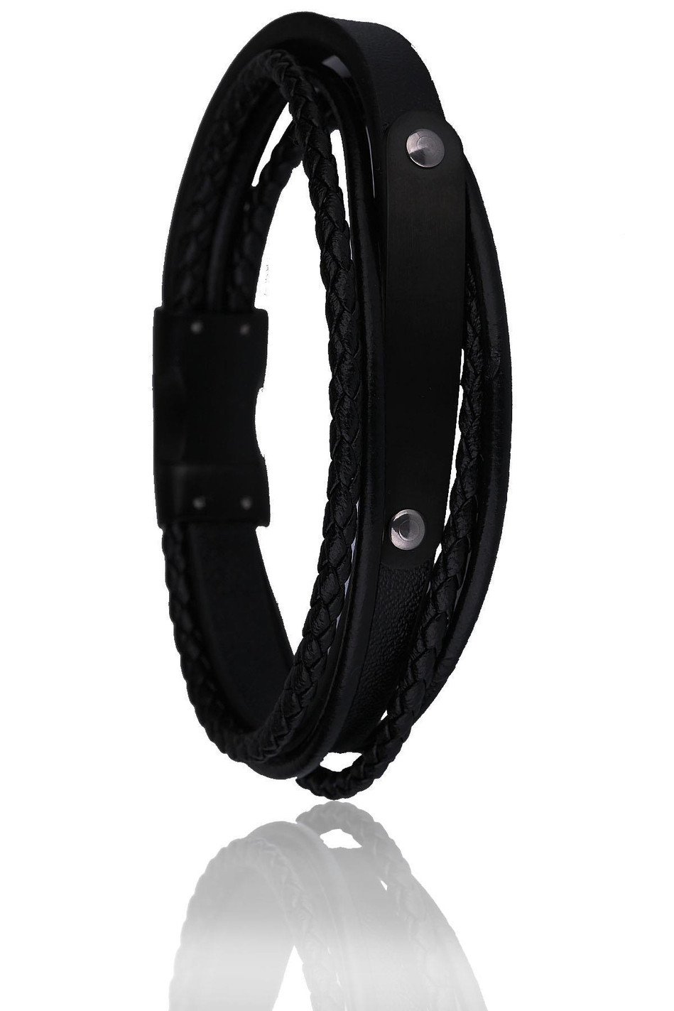 Siyah Deri Çelik Erkek Bileklik BLK1521