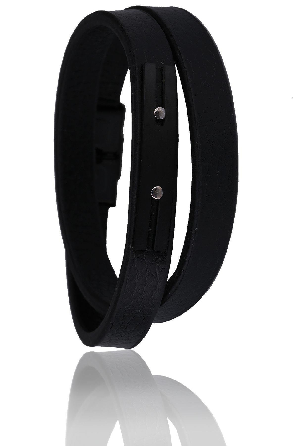 Siyah Deri Çelik Erkek Bileklik BLK1529