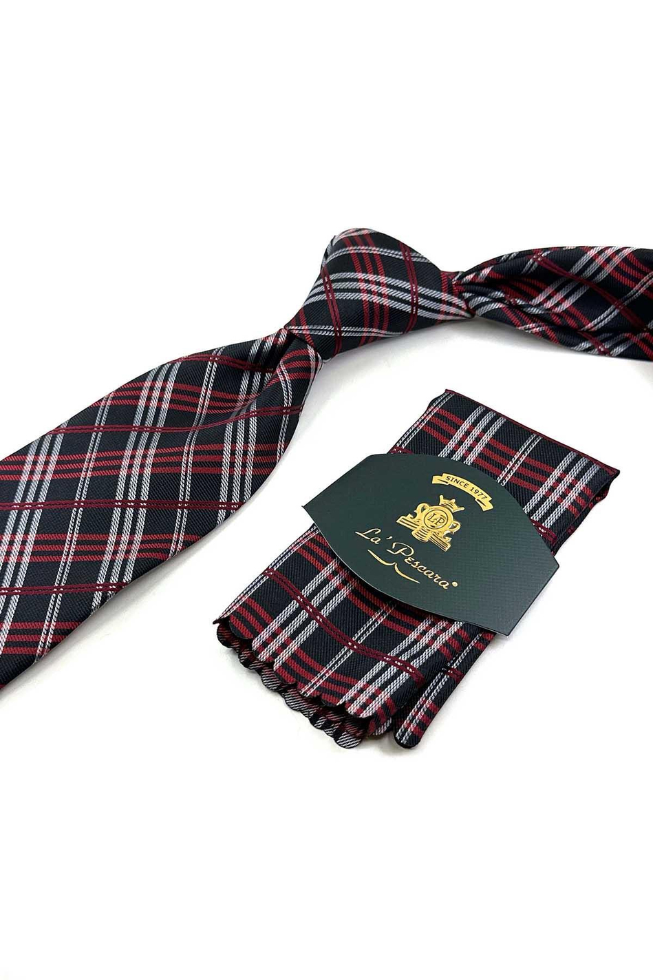 Siyah Ekose Desen Mendilli Klasik Kravat KK13203