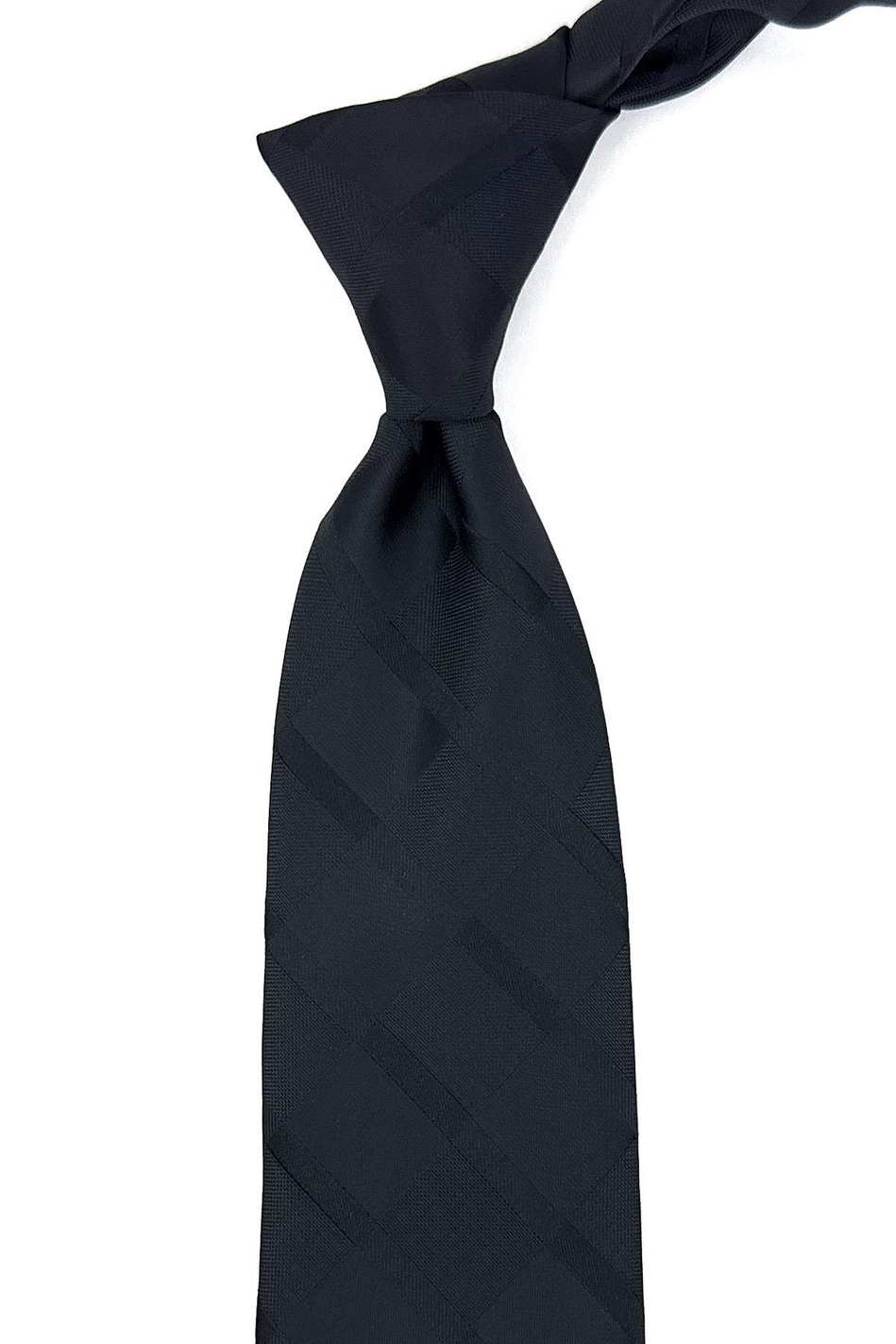 Siyah Ekose Desen Mendilli Klasik Kravat KK11169