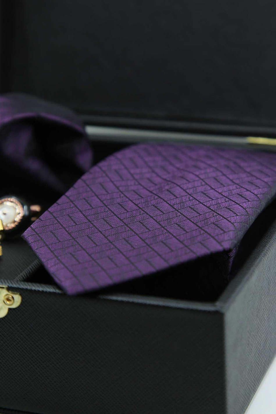 Siyah Erkek Hediye Kutusu - Kravat Kol Düğmesi Kravat İğnesi KMK118