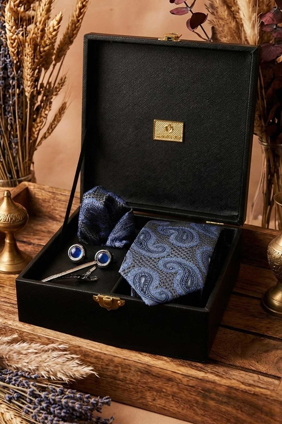 Siyah Erkek Hediye Kutusu - Kravat Kol Düğmesi Kravat İğnesi KMK114