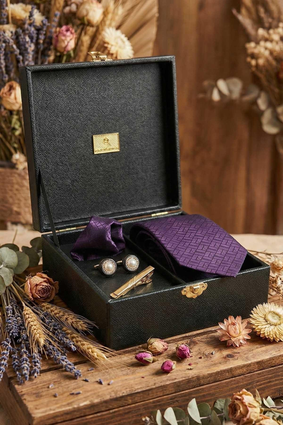 Siyah Erkek Hediye Kutusu - Kravat Kol Düğmesi Kravat İğnesi KMK118