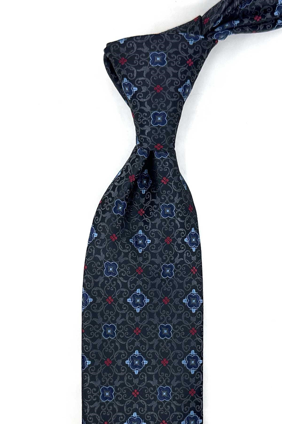 Siyah Füme Motif Desen Mendilli Klasik Kravat KK13922