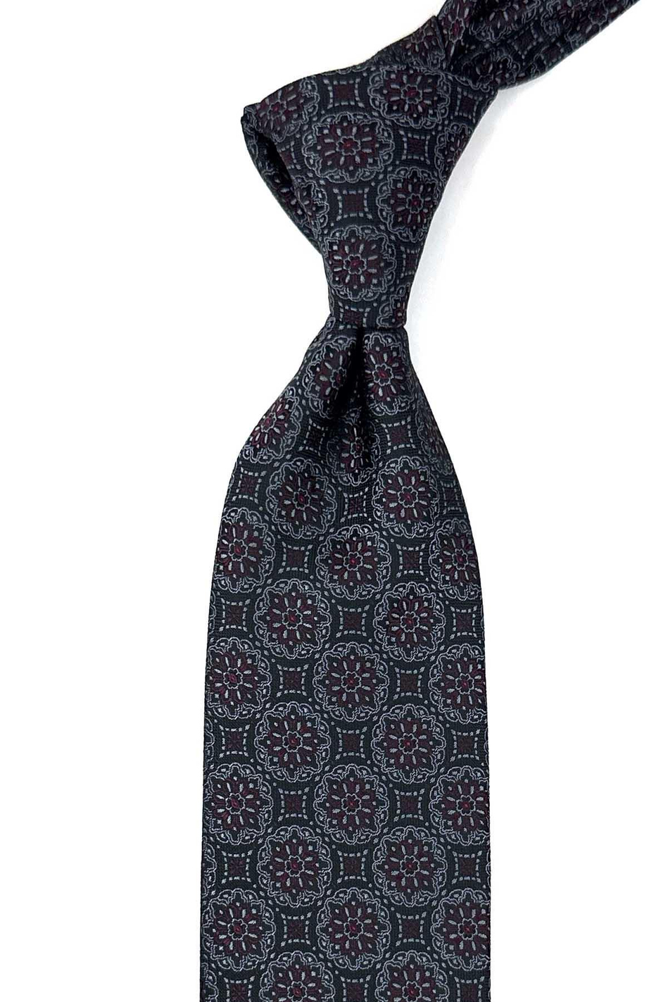 Siyah - Füme Motif Desen Mendilli Klasik Kravat KK12679