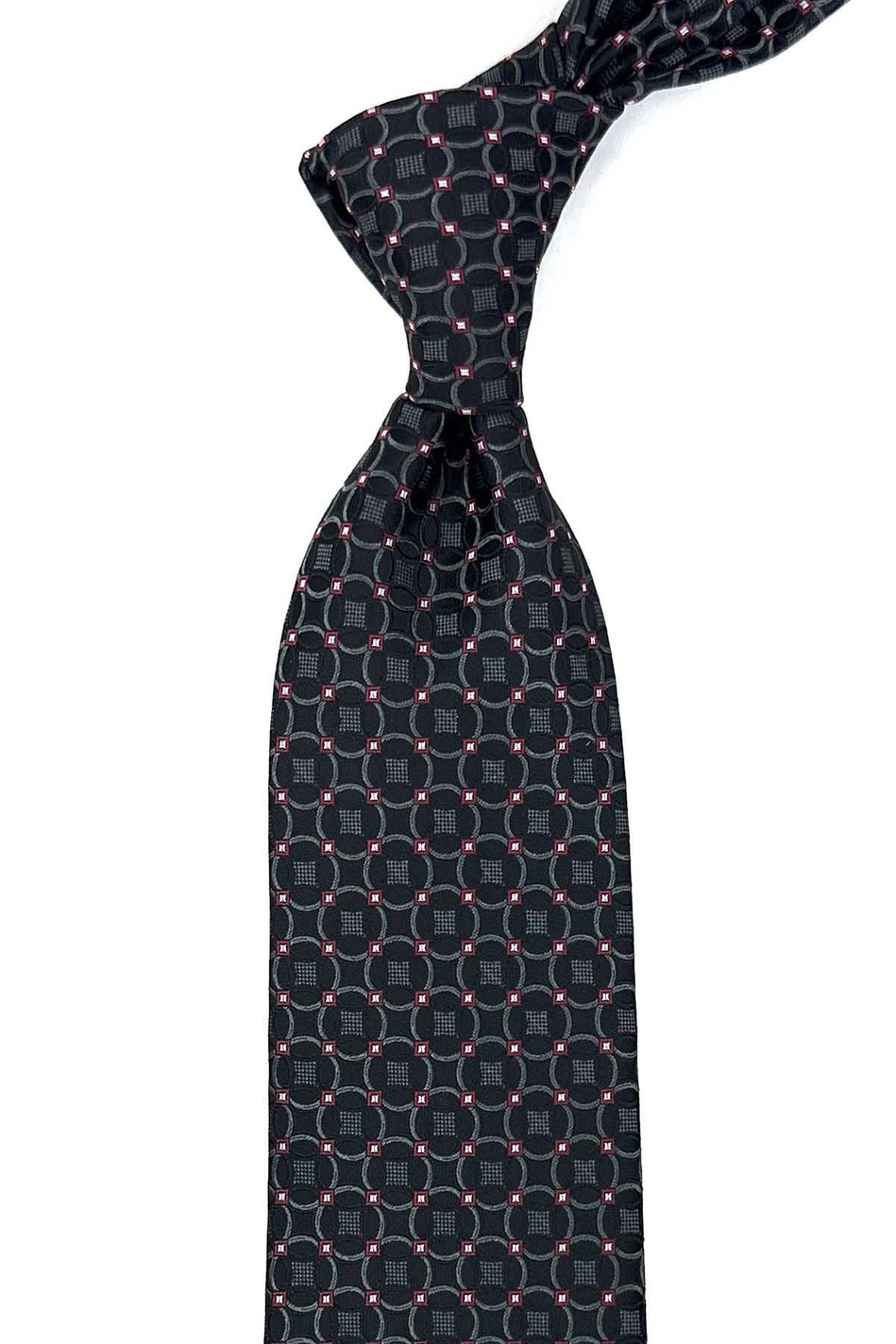 Siyah - Füme Motif Desen Mendilli Klasik Kravat KK12387