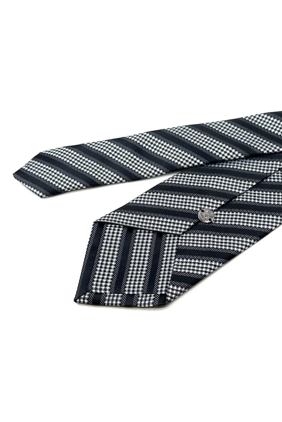 Siyah - Gri Çizgi Desen Mendilli Klasik Kravat KK12317