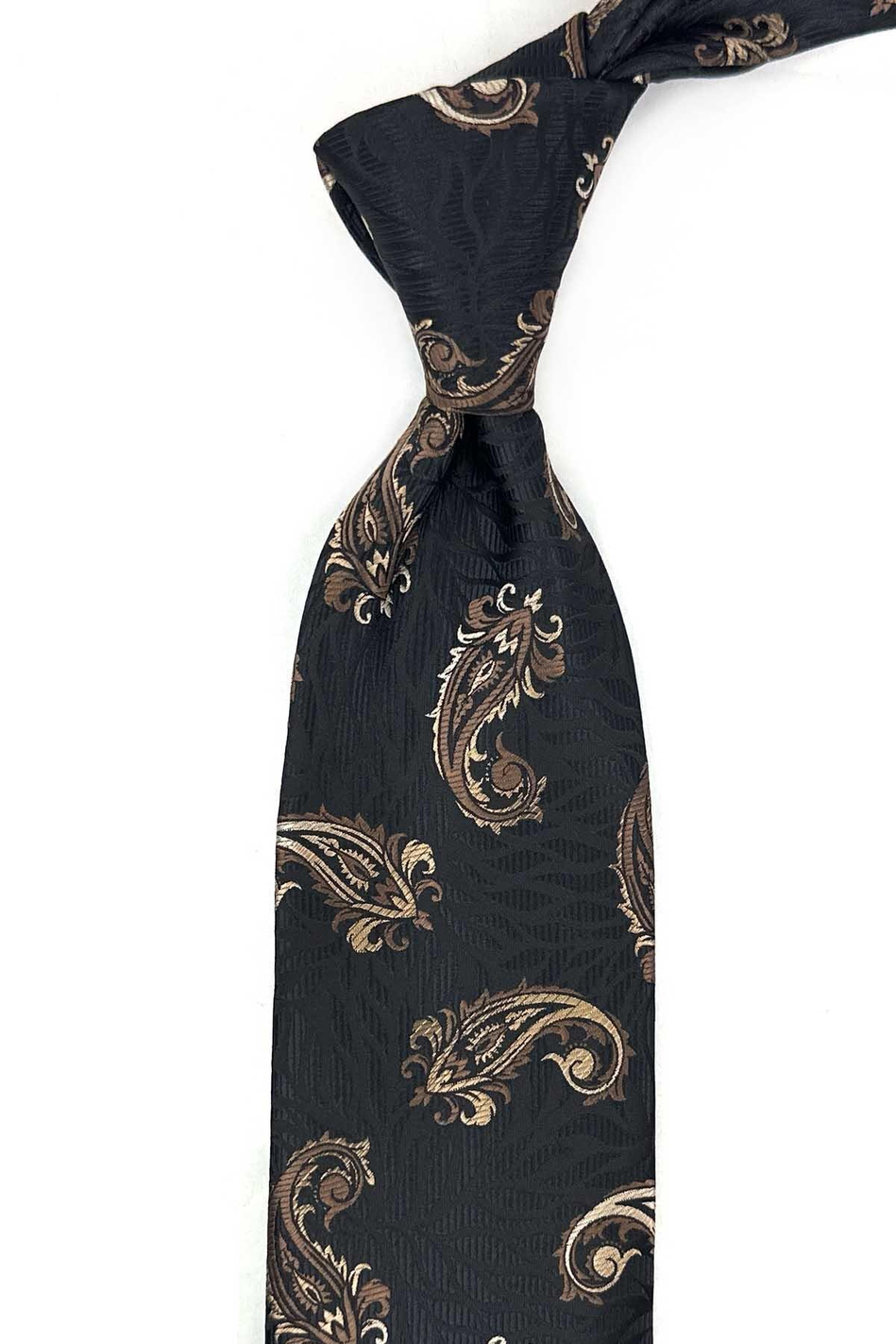 Siyah - Kahve Şal Desen Mendilli Klasik Kravat KK13304