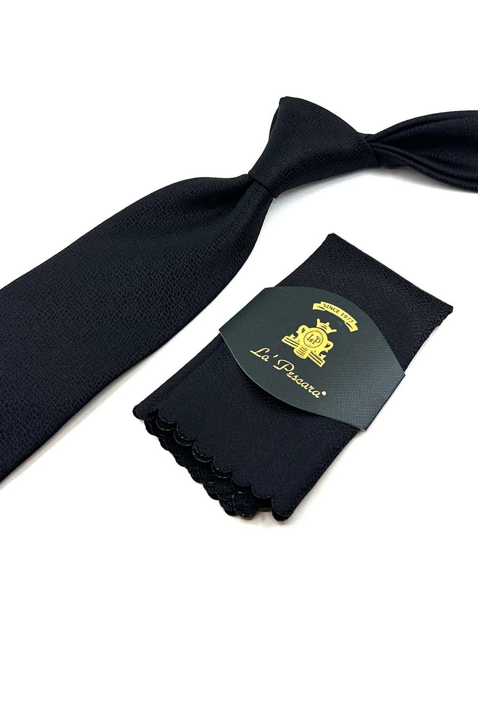 Siyah Kare Desen Mendilli Klasik Kravat KK12450