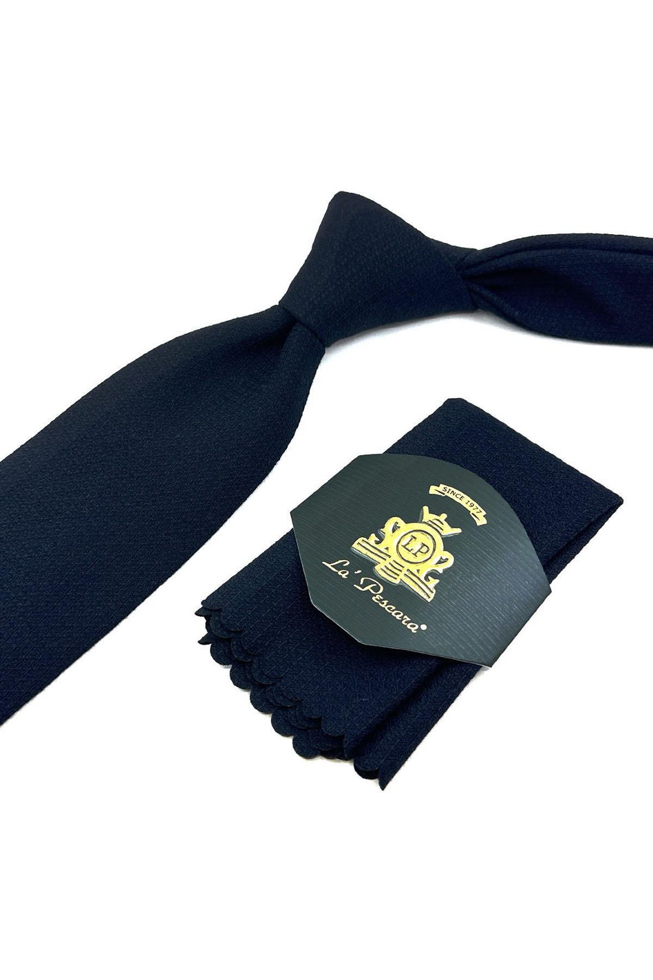 Siyah Kendinden Desen Mendilli Klasik Yün Kravat KK12106