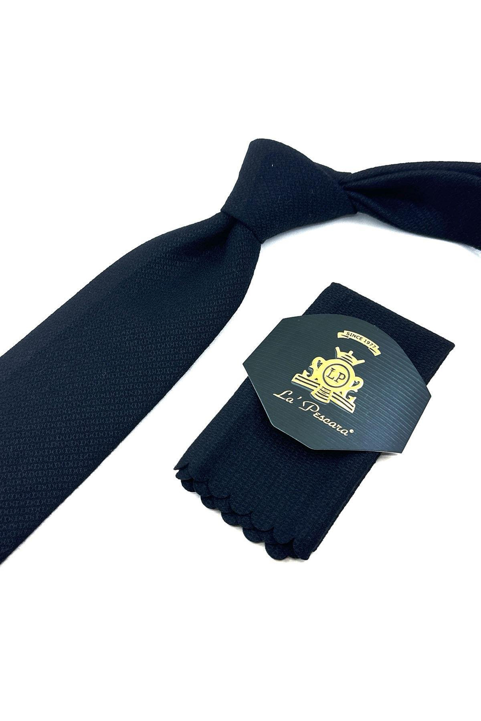 Siyah Kendinden Desen Mendilli Klasik Yün Kravat KK12134