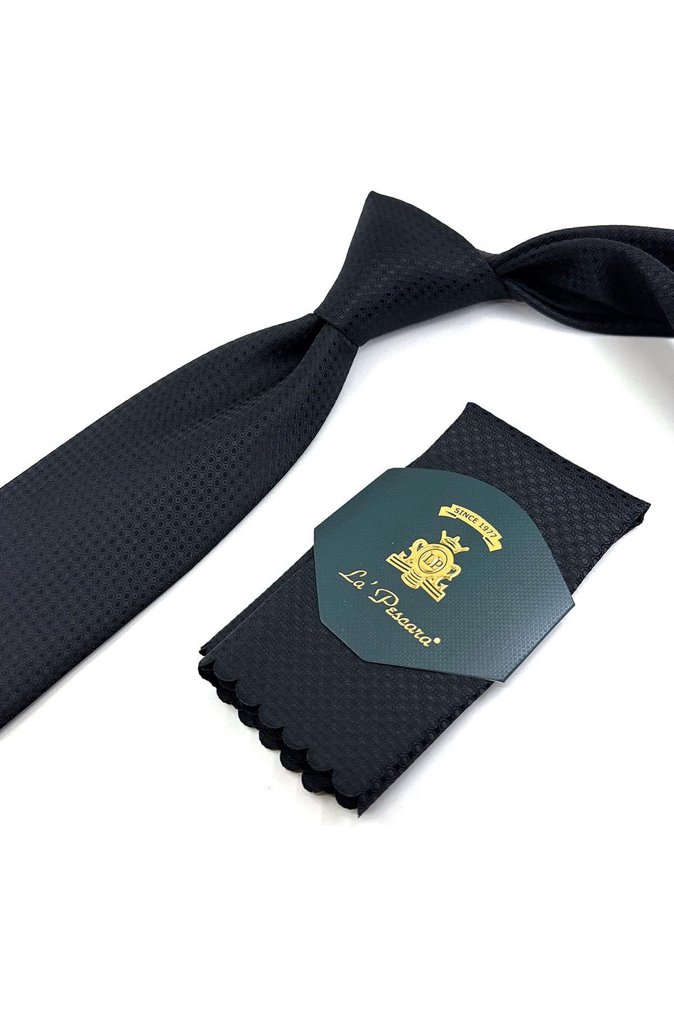 Siyah Kendinden Desen Mendilli Klasik Kravat KK11173