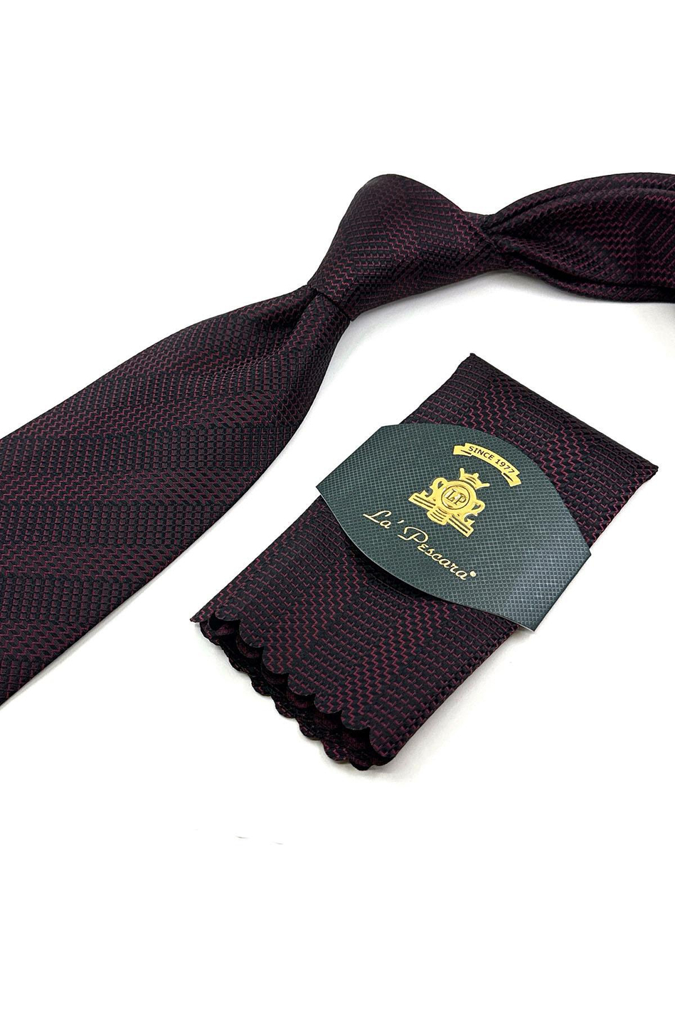 Siyah - Kırmızı Çizgi Desen Mendilli Klasik Kravat KK12062