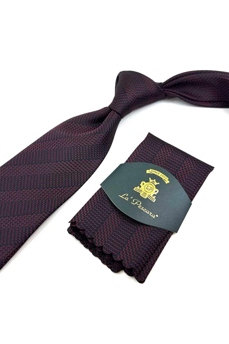 Siyah - Kırmızı Çizgi Desen Mendilli Klasik Kravat KK12429