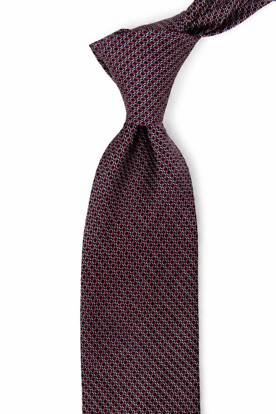 Siyah Kırmızı Motif Desen İtalyan İpek Kravat İK2541