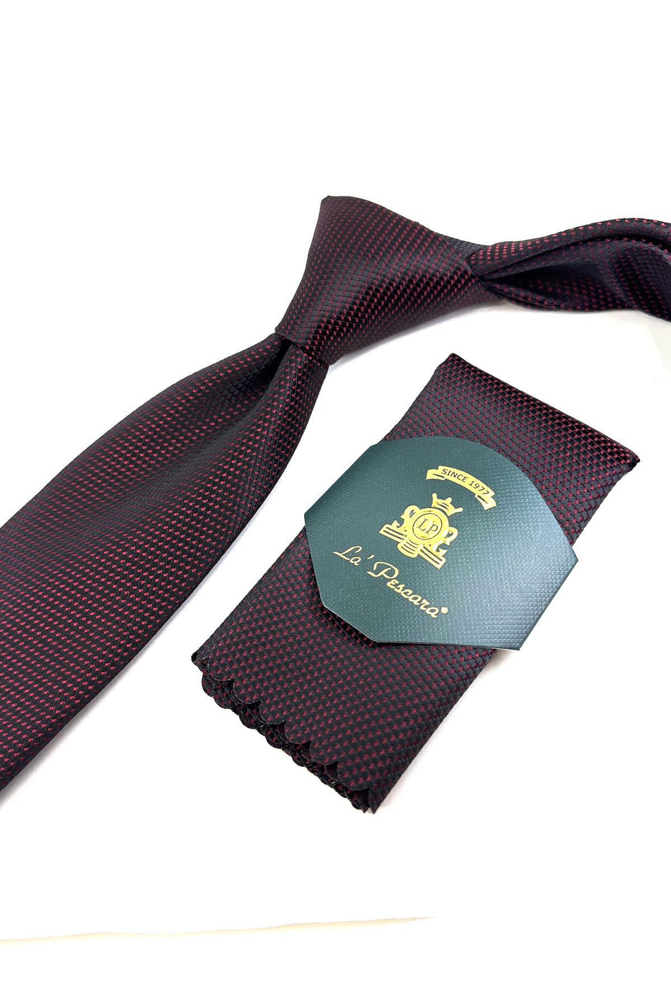 Siyah - Kırmızı Nokta Desen Mendilli Klasik Kravat KK11147
