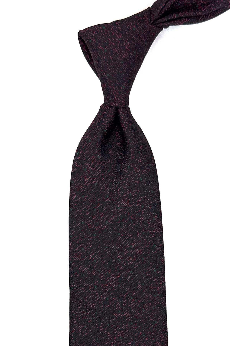 Siyah - Kırmızı Puantiye Desen Mendilli Klasik Kravat KK12324