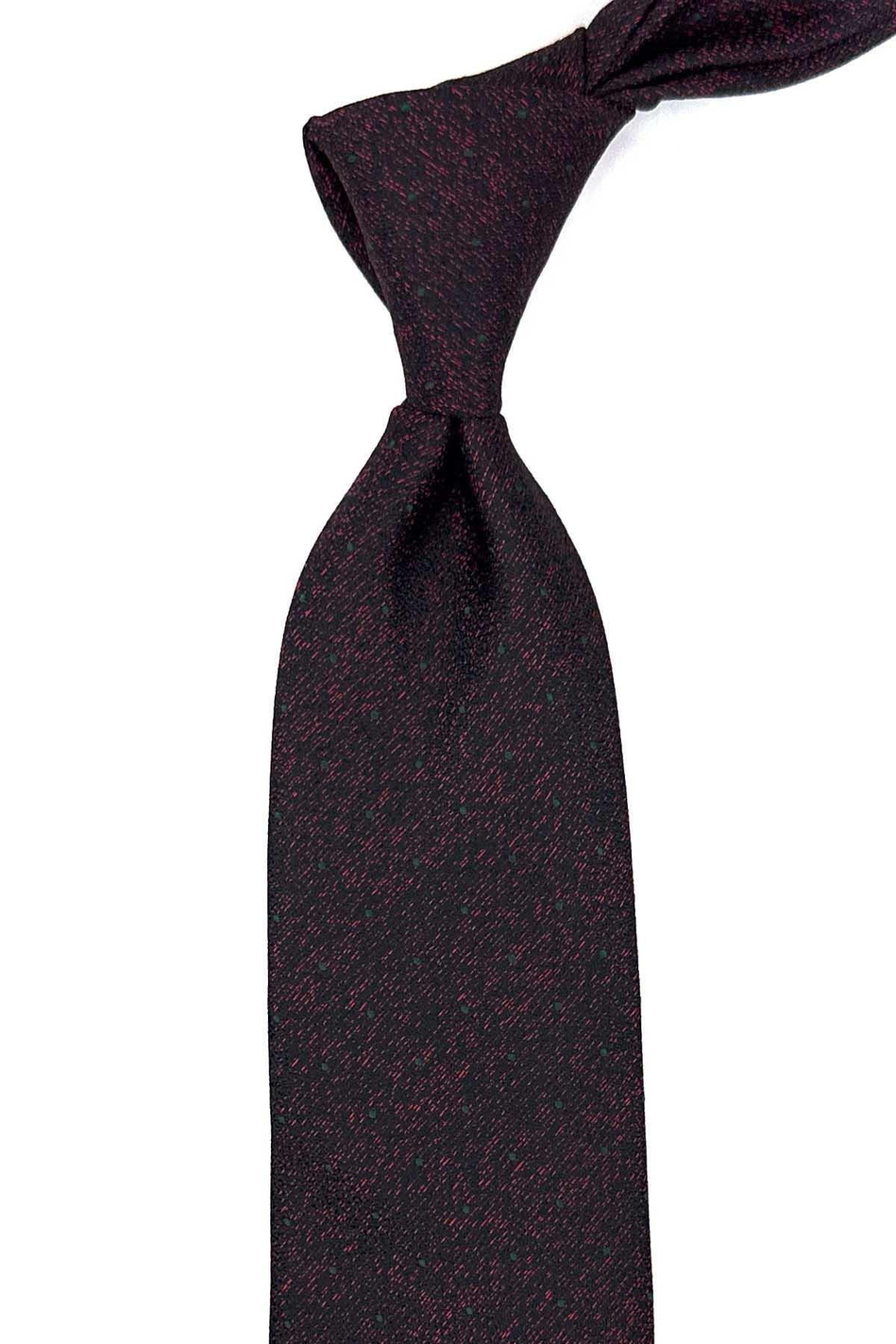 Siyah - Kırmızı Puantiye Desen Mendilli Klasik Kravat KK12324