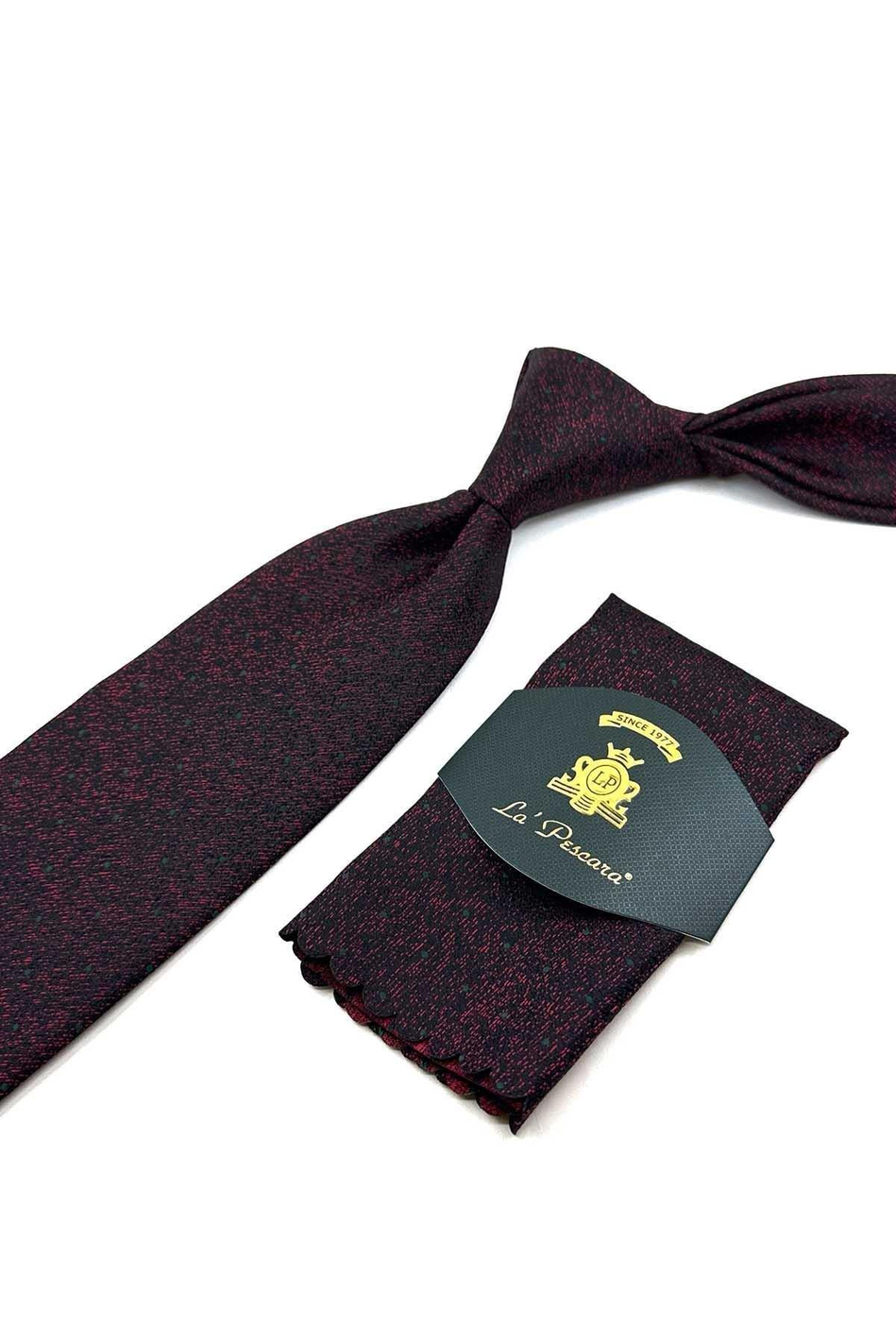 Siyah - Kırmızı Puantiye Desen Mendilli Klasik Kravat KK12324