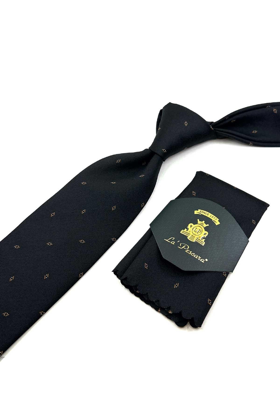 Siyah Küçük Desen Mendilli Klasik Kravat KK12465
