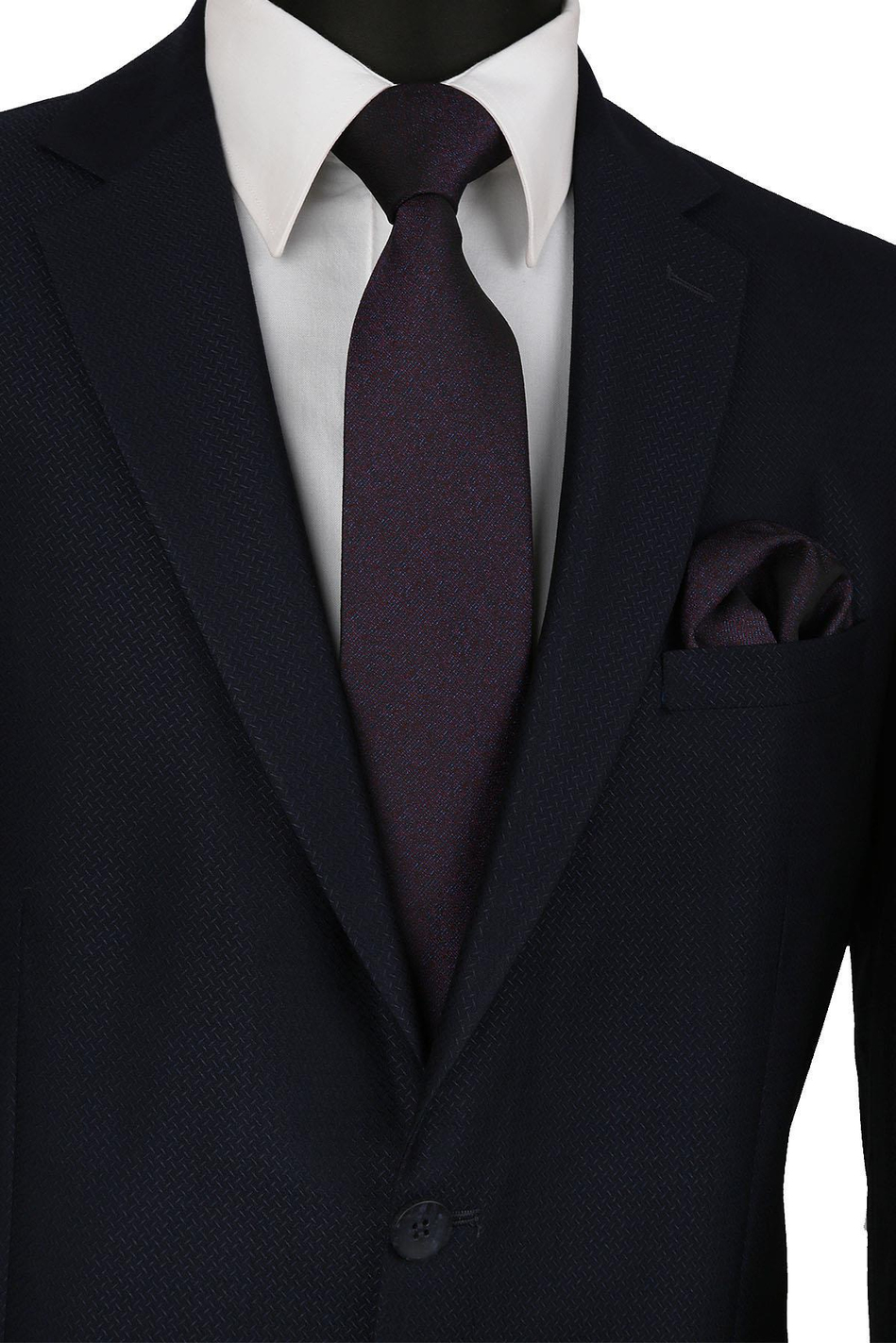 Siyah Kum Desen Mendilli Klasik Kravat KK9431