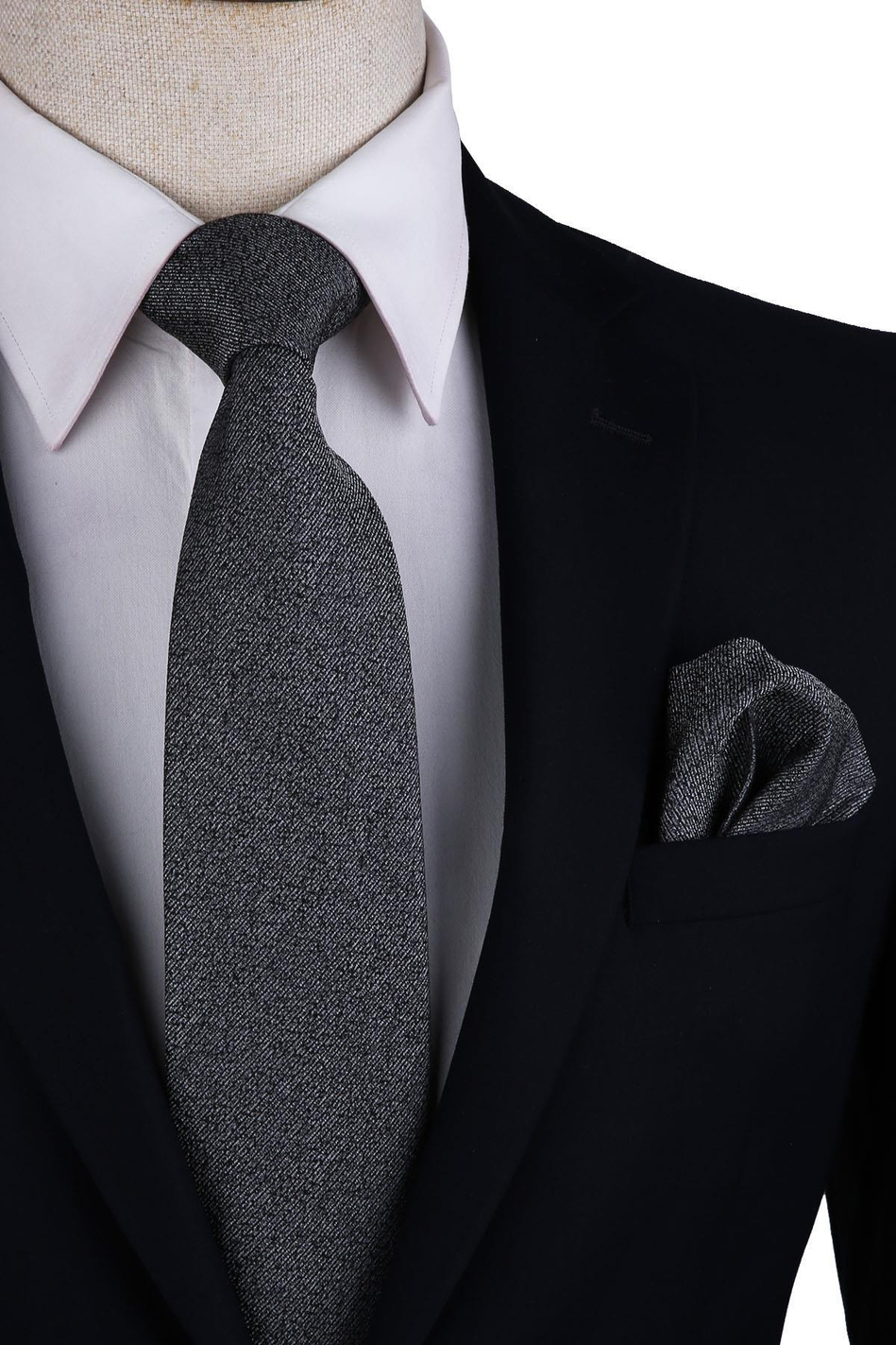 Siyah Kum Desen Mendilli Klasik Kravat KK10506