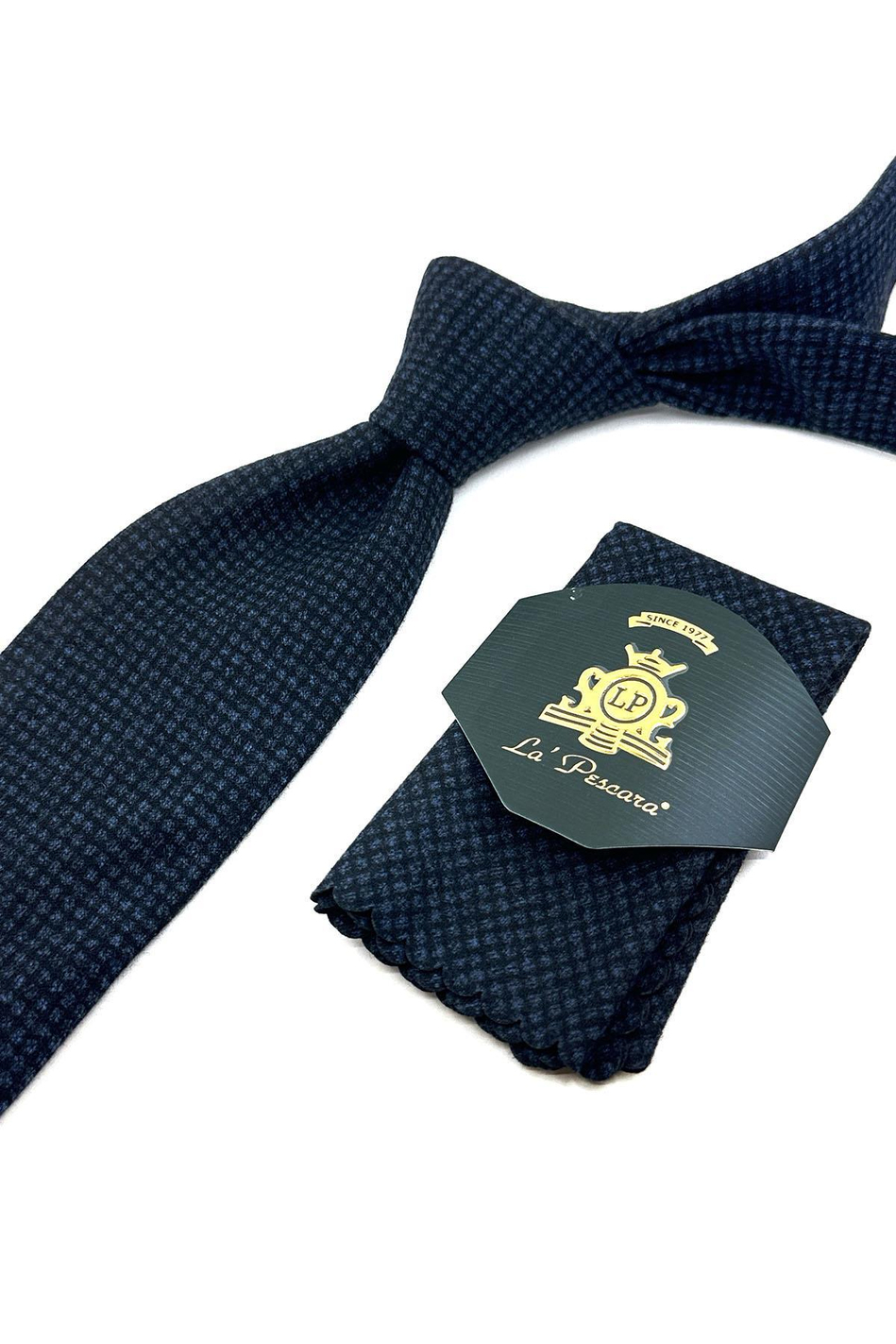 Siyah - Mavi Küçük Desen Mendilli Klasik Yün Kravat KK12141